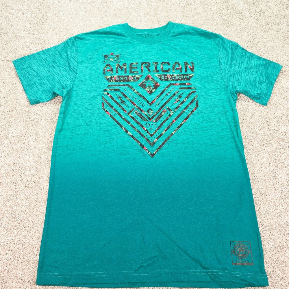 American Fighter Mens Large Teal Green Space Dye Athletic Graphic T-Shirt
